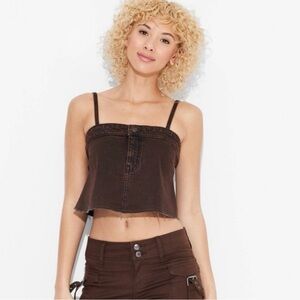 Wild Fable Upcycled Denim Cropped Crop Top Cotton Stone Wash Brown S